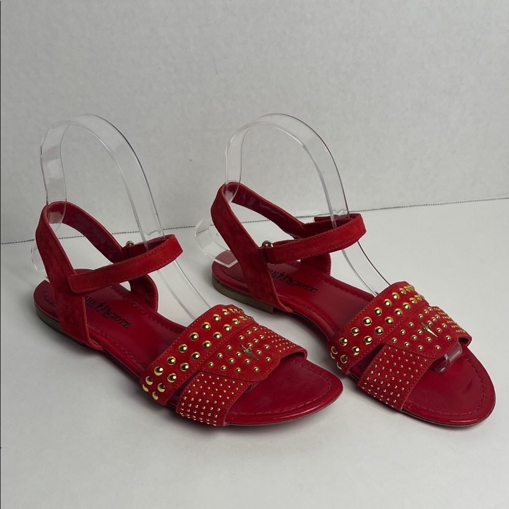Cesare Pacotti Red Studded‎ Emblem Sandals Size 7